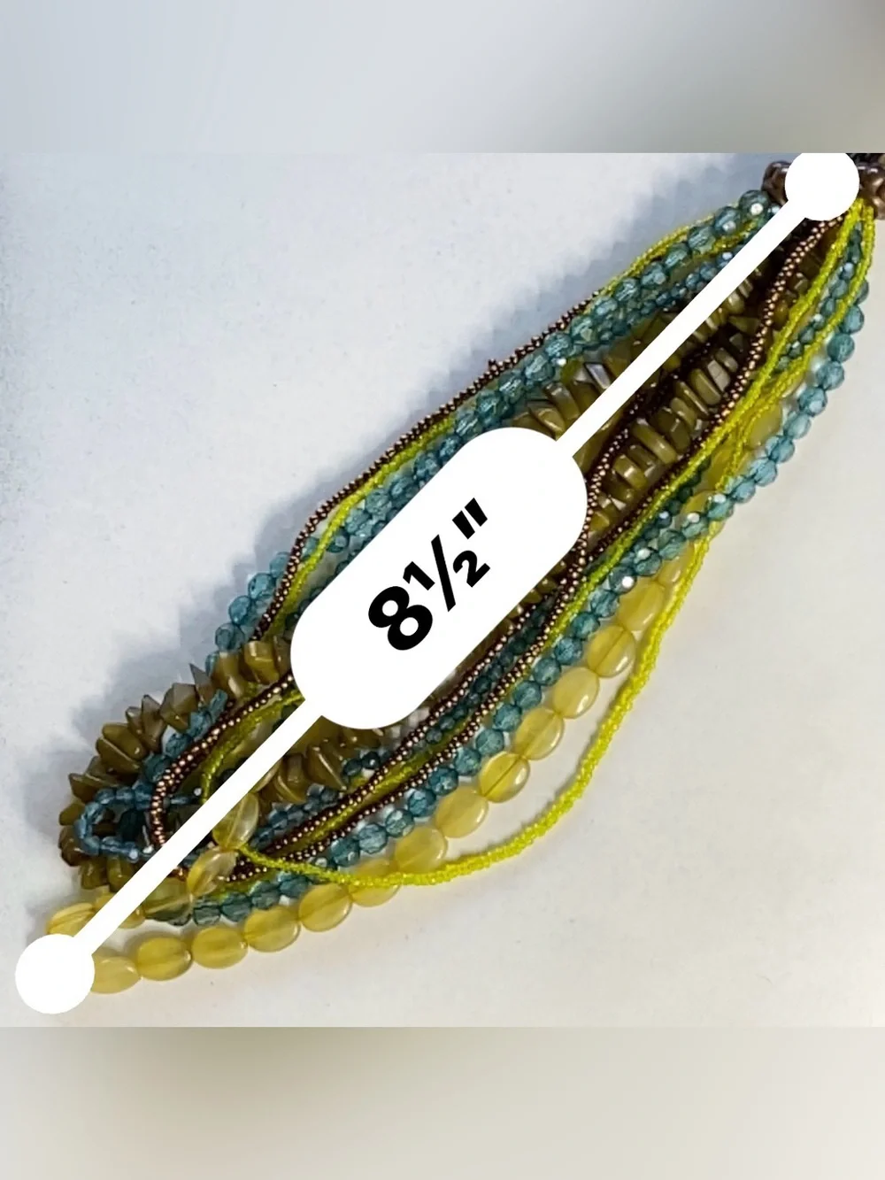 Source Unknown Yellow, Teal & Olive Multi-Strand Beaded Necklace